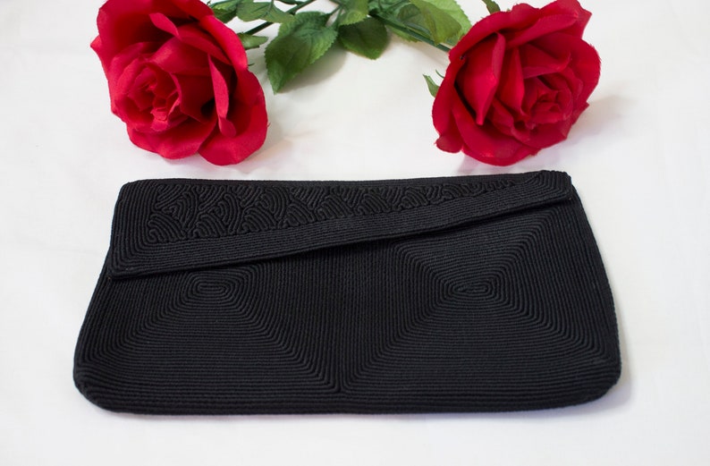 1950s Black Corde Clutch Purse Etsy