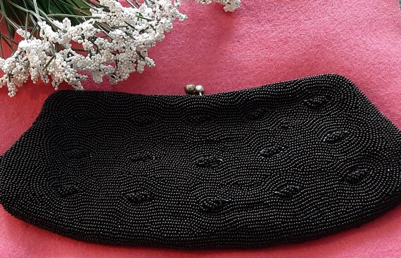 1950s black beaded clutch purse - image 1