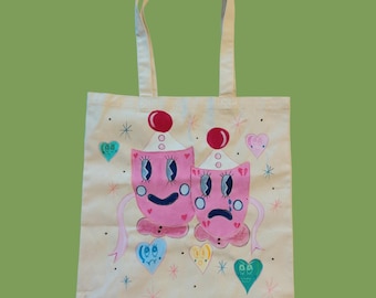 Happy Clown Sad Clown hand painted tote bag
