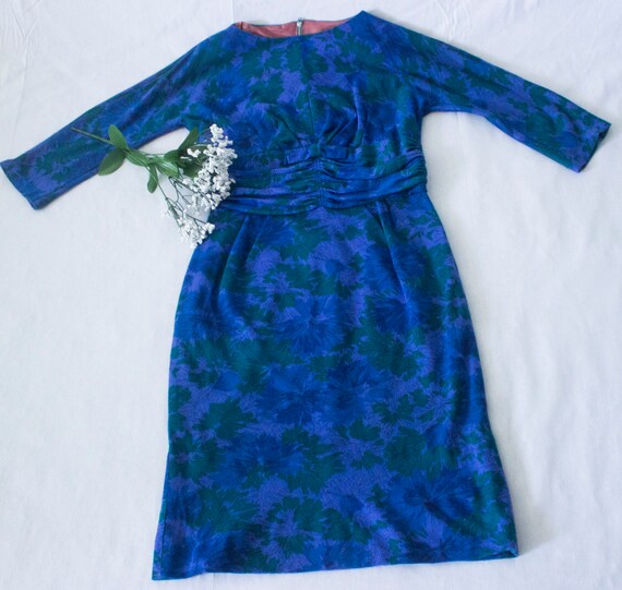 1950s Blue Floral Dress