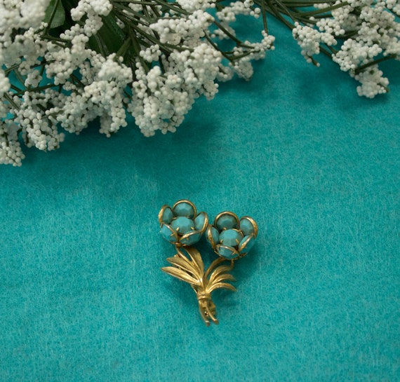 1950s Turquoise Blue Floral Brooch