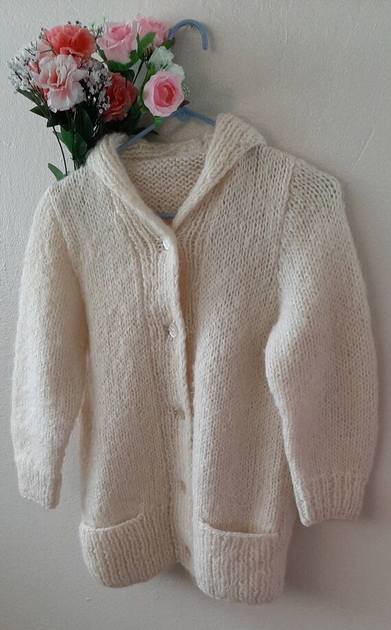 1970s Fuzzy Cream Color Cardigan - image 1