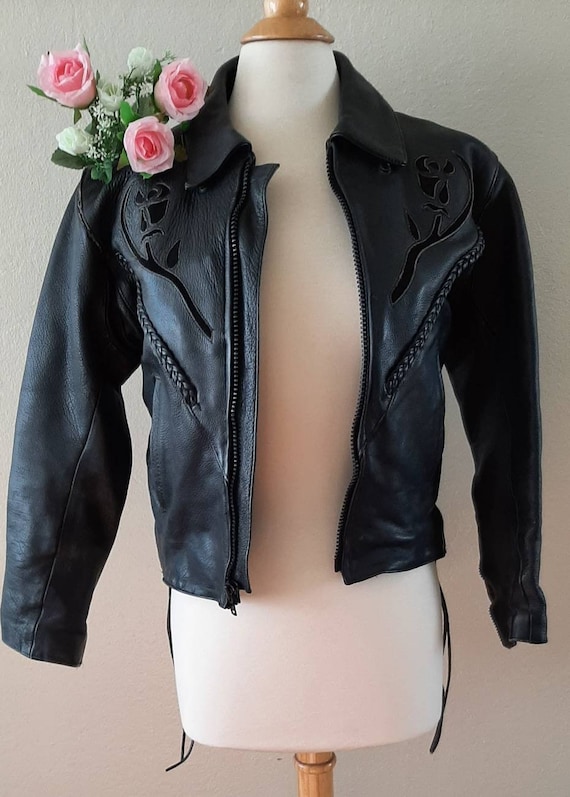 2000s Painted Rose & Studded Leather Jacket (S/M)