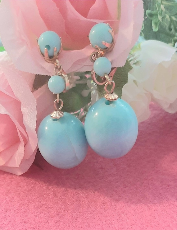 1960s turquoise blue drop clip on earrings