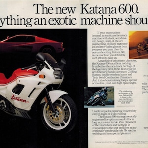 1988 Suzuki Katana 600 motorcycle bike original 2 Page Magazine Ad