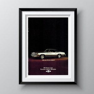 CHEVROLET MONTE CARLO 1977, Vintage Car Advertisement, Retro Ads, Automobilia Vintage Ads, Holiday Gift Ideas, 1970s, Free Shipping Included