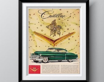 CADILLAC COUPE DEVILLE Original Vintage Advertisement, 1953 Mid-Century Automobile ads, Post War America, Free Shipping Included