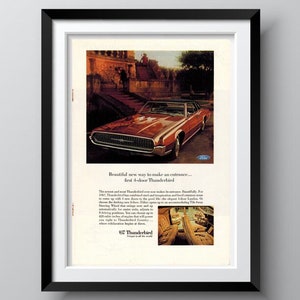 VINTAGE FORD THUNDERBIRD 1967 Car Advertisement, Original and Authentic, 1960s Lifestyle, Holiday Gifts, Size 10 x 7 inches. Free shipping.