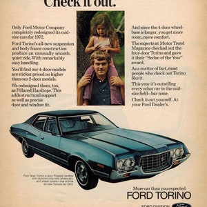 FORD TORINO | 1972 | Retro Ads | Vintage Car Ads | Automobilia | Vintage Ads | Gift Ideas | 1970s Ads | Free Shipping Included