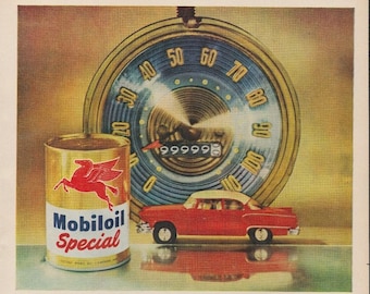 MOBIL OIL - 1956 - Vintage Car Ad - Vintage Magazine Advertisement - Free Shipping Included - Retro Ad - Automobilia - Motor Oil - Original