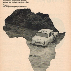 PEUGEOT CARS | 1968 | Retro Ads | Vintage Car Ads | Automobilia | Vintage Ads | Holiday Gift Ideas | 1960s Ads | Free Shipping Included
