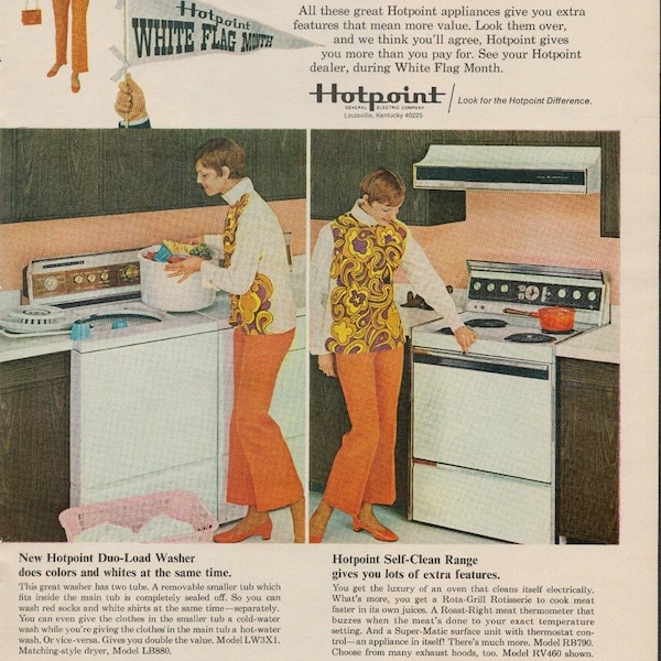 Hotpoint Appliances Vintage Ad 1969 - Retro Ad - Suburban Living - Old ads- Free Shipping Included - Christmas - Wall Decor - Gift for her