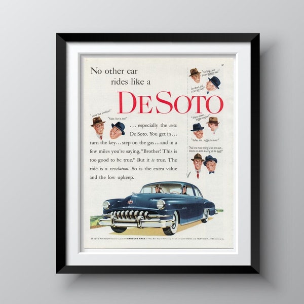 DeSoto Custom 1951 Vintage Advertisement, Collier's Magazine March 31 1957, Classic Mid-Century America Car Ads, 13x10 Inches, Ships Free