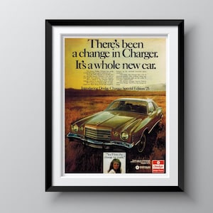 Dodge Charger 1974 Vintage Advertisement, Original and Authentic, Playboy Magazine October 1974, 1970s Culture, Gift for Him, Ships for Free