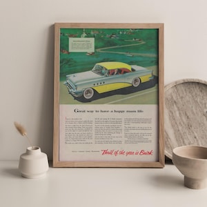 Vintage Automobile Advertisement Buick Super 1955, Unique Birthday & Gift Ideas for Guys, Size 13x10 inches, Free Shipping Included