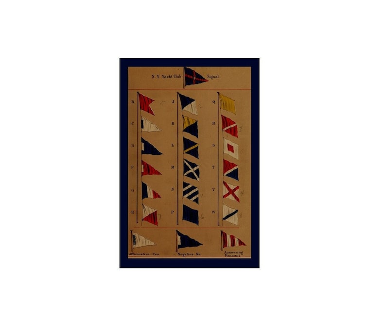 VINTAGE SAILING FLAGS Replica 1874 Code of Yachting Signals Chart From