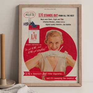 Vintage L&M Cigarettes Original Advertisement from the July 16 1955 Saturday Evening Post, Unique Bohemian Wall Decor Ideas, Free Shipping