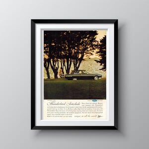 1962 FORD THUNDERBIRD Vintage Car Advertisement, Original and Authentic, 1960s Lifestyle, Holiday Gift Idea, 10 x 7 inches. Free shipping.