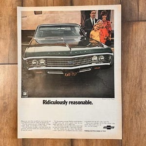 Vintage Advertisement Chevrolet Impala 1969, Vintage Car Ads, Father&#39;s Day Gift Idea, Kitschy Decor, Old Magazine Ads, Free Shipping