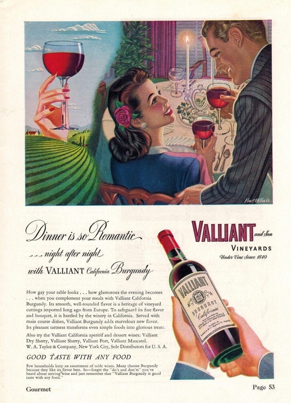 VALIANT WINE 1946 | Wine Ads | 1940s Advertising | Advertising Art
