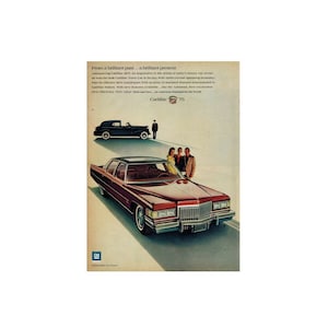 Cadillac Sedan Deville 1975 Vintage Advertisement, Retro Ad Gift Idea for Father&#39;s Day or for Home, Office Wall Decor Free Shipping Included