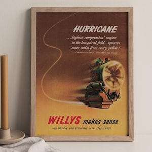 Vintage Advertisement Willys Jeep 1951, Free Shipping, Illustrated Car Ads, Gift Ideas for Guys, Kitschy Decor Items, Old Advertising