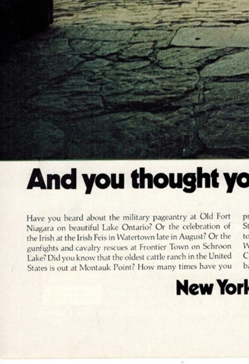 Free Shipping Included Retro Ads New York State Vintage Ads Vintage Travel Gift Ideas 1972 NY TRAVEL ADVERTISEMENT
