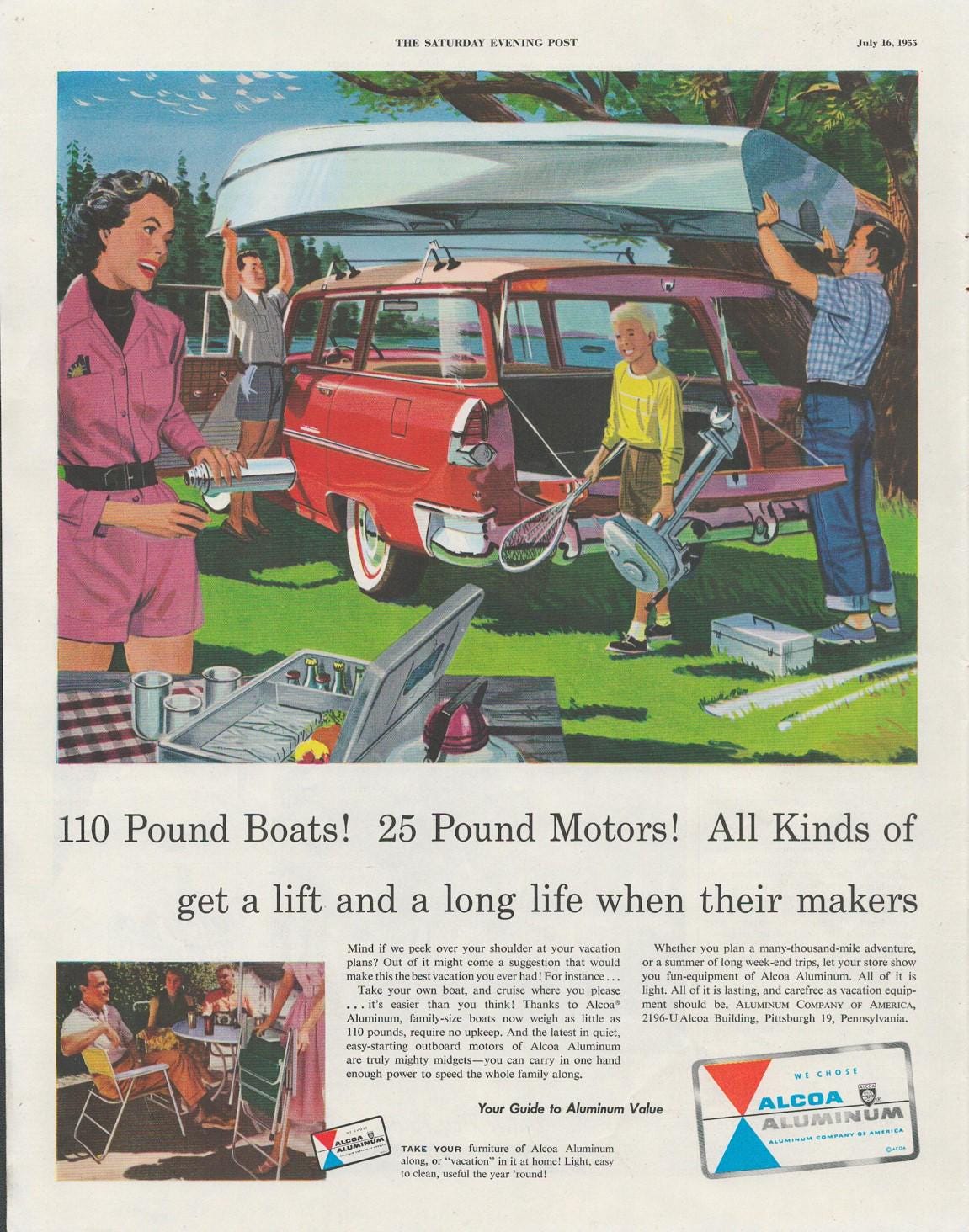 Estereotipo de familia estadounidense de mediados de siglo, anuncio vintage original de los años 50, ideas de regalos únicos, tamaño 13 x 10 pulgadas, envío gratuito