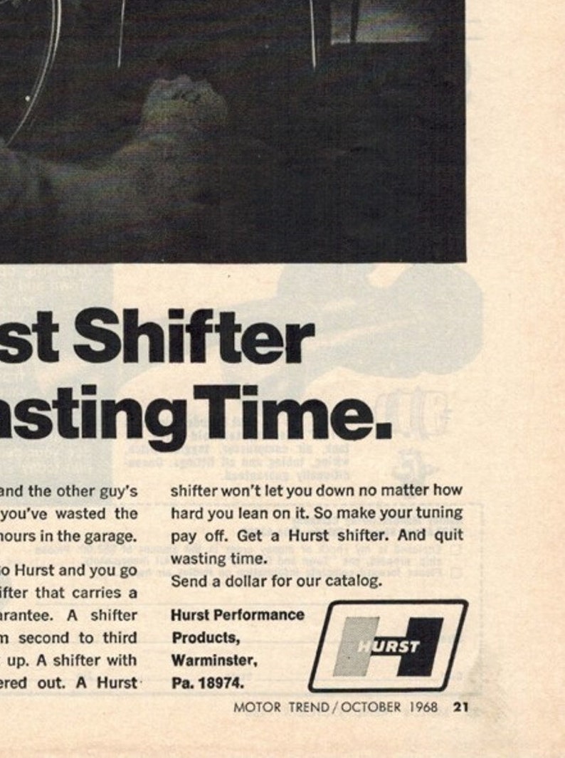 1968 Automobilia Free Shipping Included Retro Ads Muscle Cars 1960s HURST PERFORMANCE SHIFTER Vintage Car Ads Vintage Ads