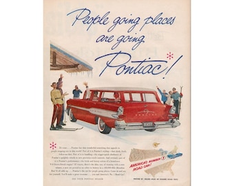 PONTIAC STATION WAGON Vintage Advertisement 1957 - Original Vintage Advertisements - Life Magazine January 21, 1957 - Free Shipping Included