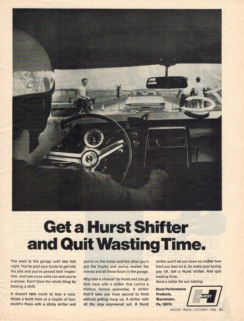 1968 Automobilia Free Shipping Included Retro Ads Muscle Cars 1960s HURST PERFORMANCE SHIFTER Vintage Car Ads Vintage Ads