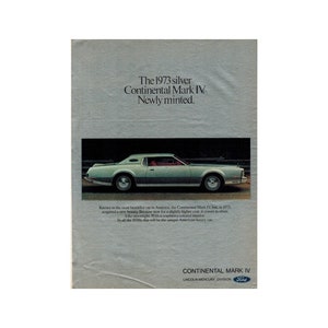 Lincoln Continental Mark IV 1973 Vintage Advertisement, Gift Idea for Father&#39;s Day or for Home, Office Wall Decor Free Shipping Included