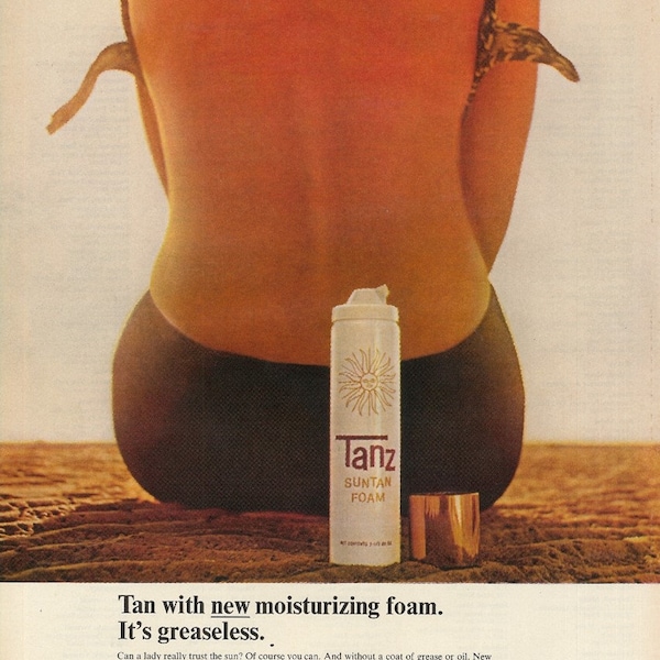 TANZ SUNTAN FOAM | 1964 | Retro Ads | Summertime | Vintage Advertising | Vintage Ads | Valentine's Day | Gift Ideas | Free Shipping Included