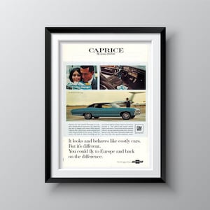Vintage Chrevrolet Caprice Car Advertisement 1967, Original & Authentic, National Geographic Magazine March 1967, Size 7&quot;x10&quot;, Free Shipping