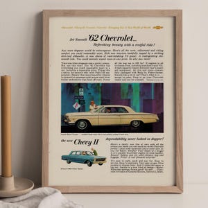 1961 Chevrolet Impala Coupe Vintage Automobile Advertisement, Valentine and Birthday Gift Ideas for Guys, Size 7x10 inches, Free Shipping