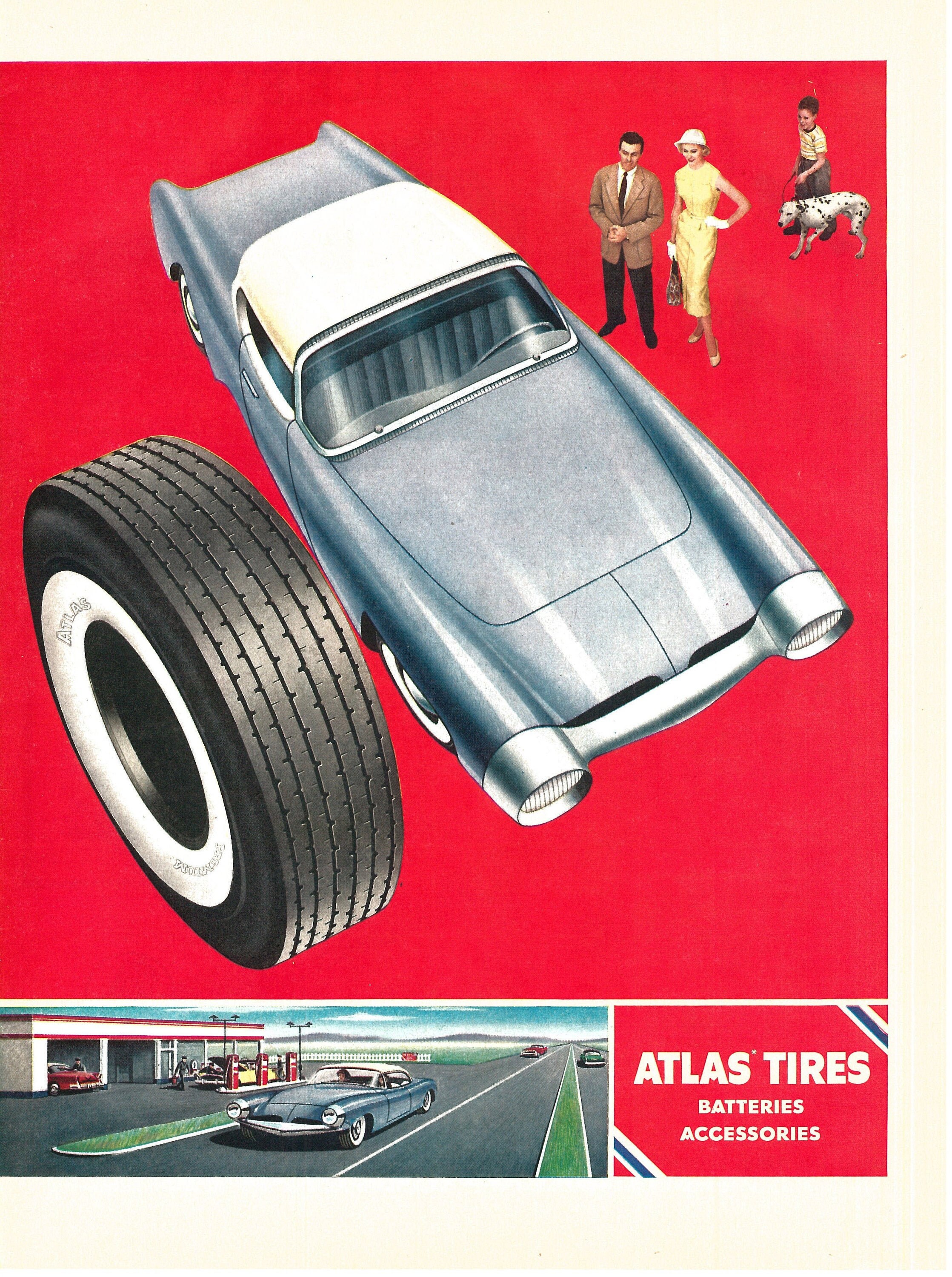 Vintage 1955 Atlas Tires - Print Ad - Free Shipping Included - Vintage Ad – Vintage Magazine Advertisement - Gift Idea - Jet Age - Gift Idea