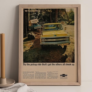Vintage Car Advertisement Chevrolet Pickup Truck 1969, Vintage Car Ad, Gift Ideas for Guys, Kitschy Decor, Old Magazines, Free Shipping