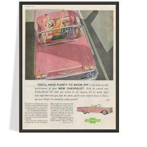 Vintage Car Ad 1958 Chevrolet Impala Convertible, Original Magazine Car Advertisement, Gift Idea for Guys, Man Cave Decor, Free Shipping