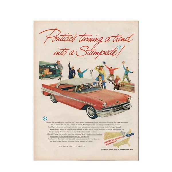 PONTIAC CATALINA AUTOMOBILE Advertisement 1957 - Original Vintage Advertisements - Life Magazine January 28, 1957 - Free Shipping Included