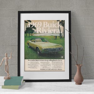 Anuncio original vintage de Buick Riviera 1969, idea de regalo de Navidad, regalos para hombres, tamaño 13 x 10 pulgadas, envío gratis