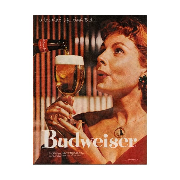 BUDWEISER BEER ADVERTISEMENT - 1957 - Retro Ads - Vintage Beer Ads - Vintage Advertisements - Gift Idea - Free Shipping Included