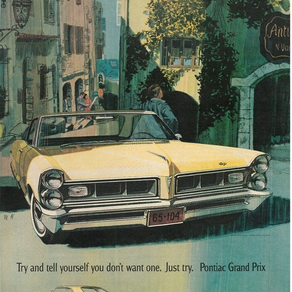 1965 PONTIAC GRAND PRIX Old Car Ad Vintage Look Magazine Advertisement