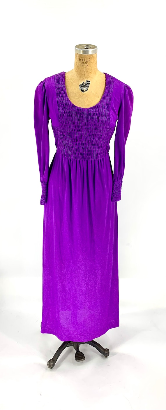 1970s vintage purple maxi dress with scrunched bo… - image 2