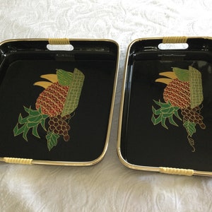 Clearence Set of 2 Laquerware Fruit Motif Serving Trays