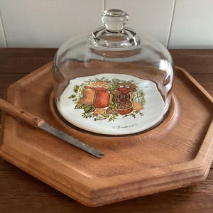 Classic 1970s MCM Cheese Board with Knife & Dome
