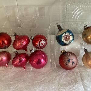 Ten Mixed Vintage Ornaments, Spinning Tops, Little Pigs, Poland Indent, etc