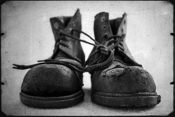 OLD BOOTS. photographic print, limited edition print, worn out boots, still life