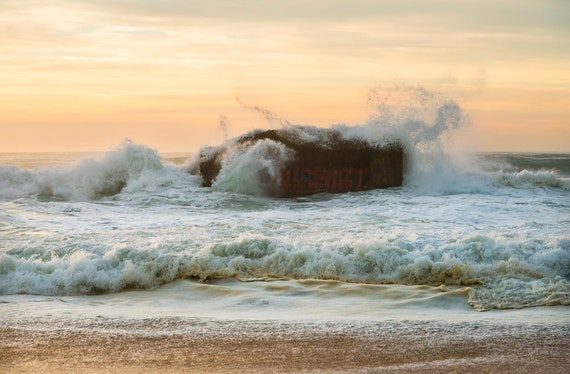 Seascape Print, Breaking Waves, Sunset Print, Rocks Sea and Sky, Coastal Art