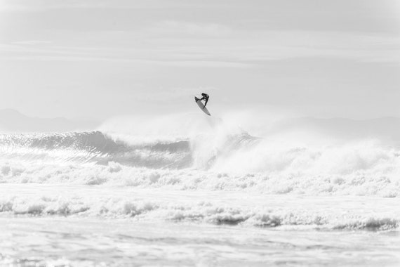 FLYING, Surfing Print, Black and White Print, Breaking Waves, Monochrome Print, Sports Photography, Large Wall Print, Hossegor Print