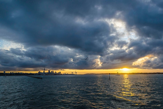 AUCKLAND HARBOUR SUNSET. Seascape Print, Sunset Picture, Travel Photography, Limited Edition Print, New Zealand Picture, Photographic Print